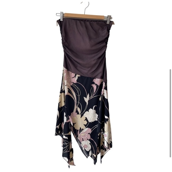 Vintage Y2K Mesh Midi Floral Asymmetrical Strapless Dress - Picture 4 of 4